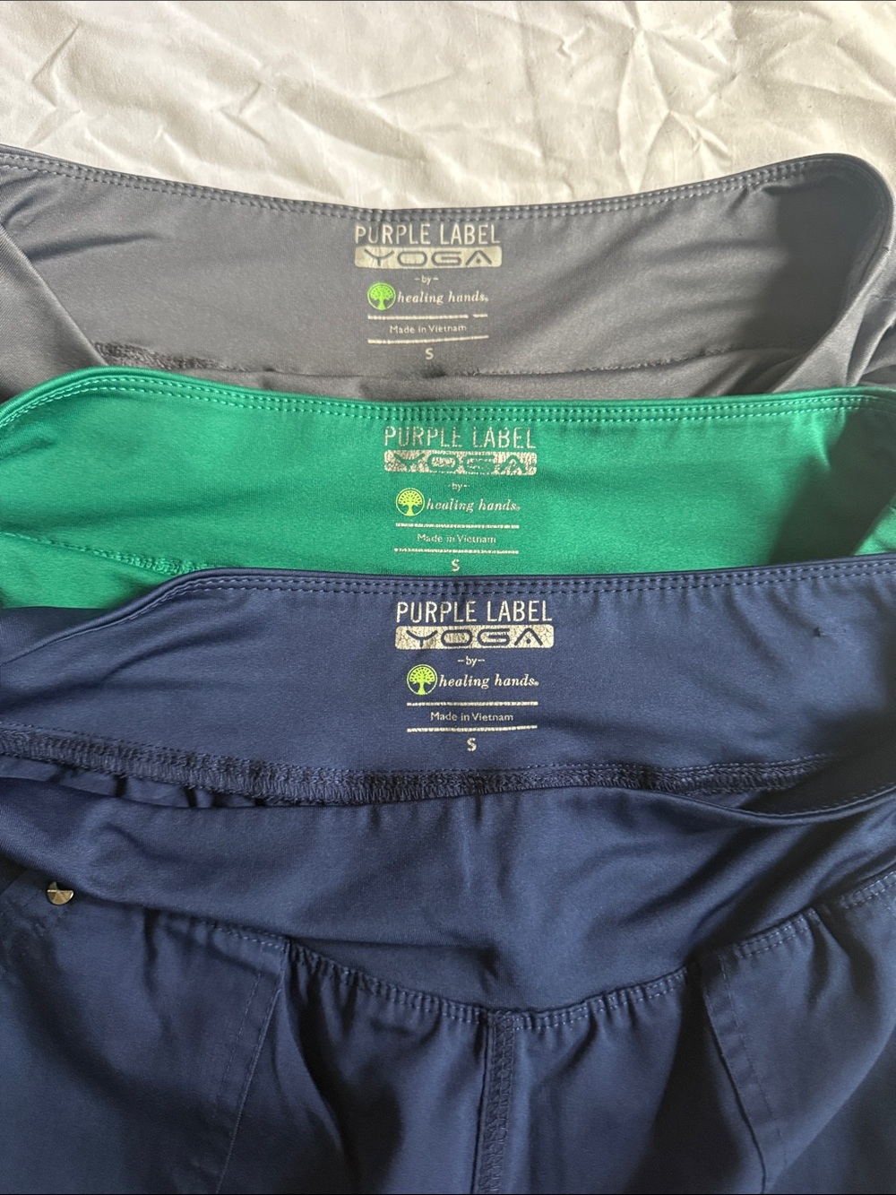 healing hands Boot Cut Scrub Pants in Charcoal, Navy & Emerald Green - Picture 2 of 3